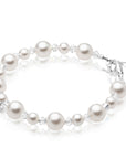 Sterling Silver Baptism Bracelet, White Pearls, Cross Charm & Clear Crystals