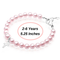 Sterling Silver Cross Charm Pink Pearl Bracelet for Girls - Baptism gifts