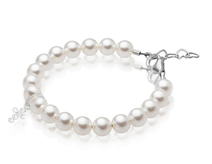 Sterling Silver Crystal Cross White Pearl Bracelet for Girls - Baptism Gifts