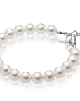 Beaded Bracelets for Girls, Sterling Silver Cross Charm -White Cultured Freshwater Pearl