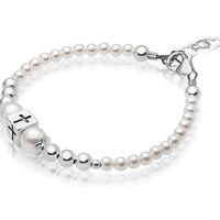 Toddler Baby Sterling Silver Beads Box Cross White Pearl Bracelet