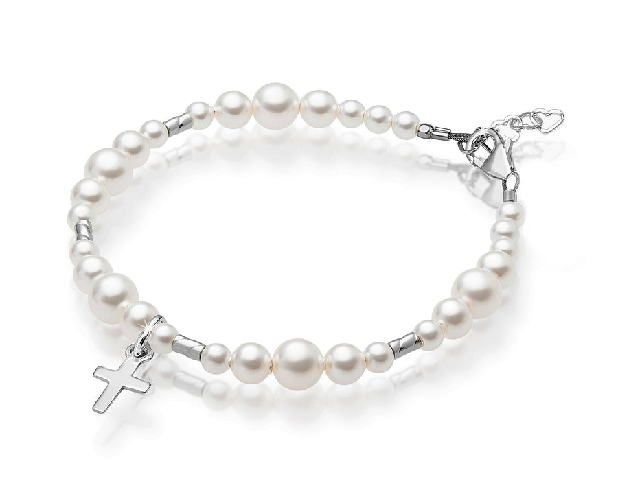 Toddler Baby Sterling Silver Cross White Pearl Christening Baptism Bracelet