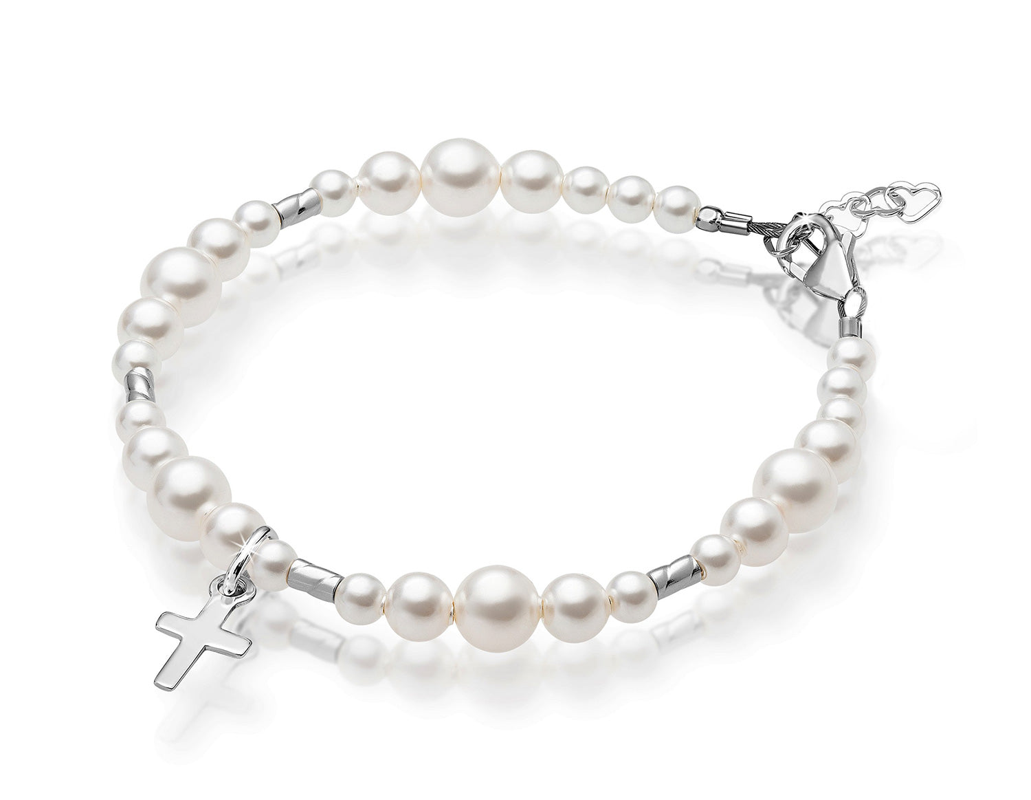 Teen White Sterling Silver Cross Bracelet Crimps Baptism