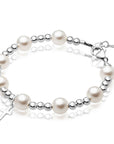 Infant Baby Sterling Silver Beads Baptism Cross Charm White Pearl Bracelet