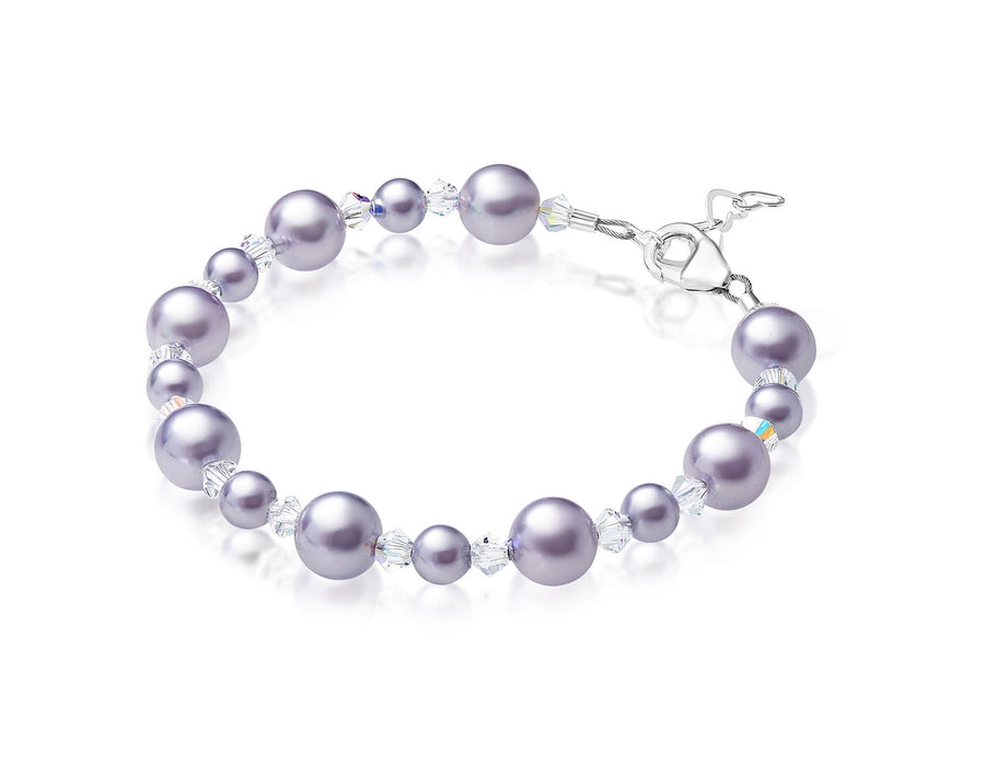 Little Girl Toddler Bracelet with Lavender Pearls & Clear Crystals