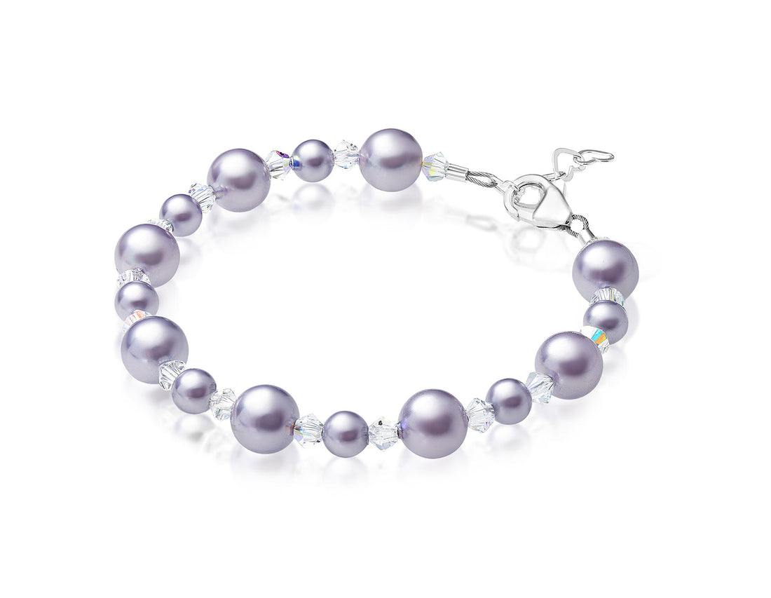 Teen Girl Bracelets with Lavender Pearls & Clear Crystals