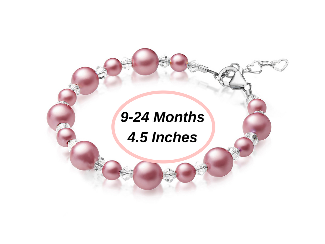 Sterling Silver Bracelet for Girls with Rose Pearls & Clear Crystals