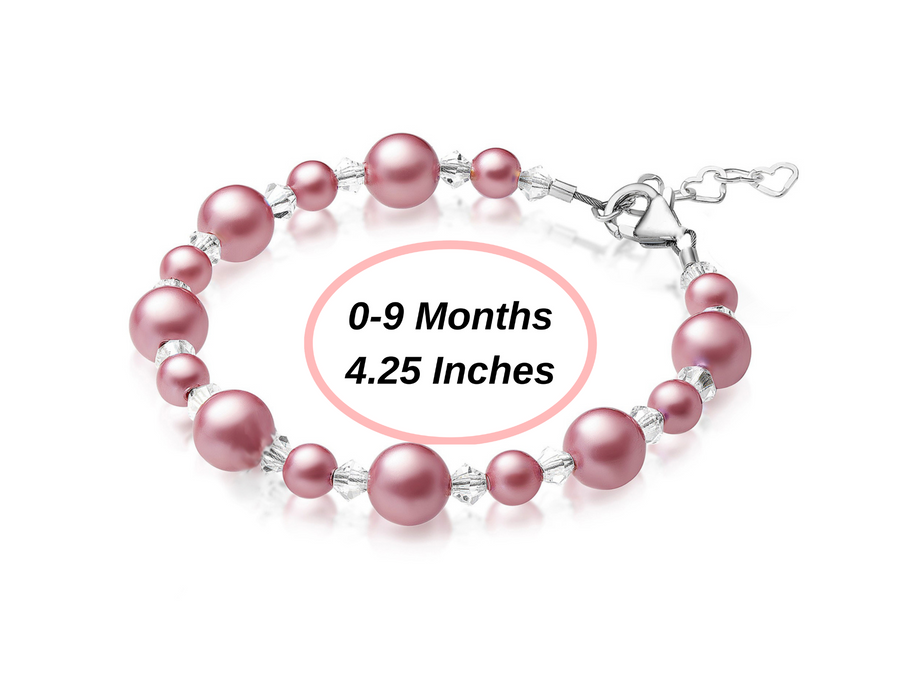 Sterling Silver Bracelet for Girls with Rose Pearls & Clear Crystals