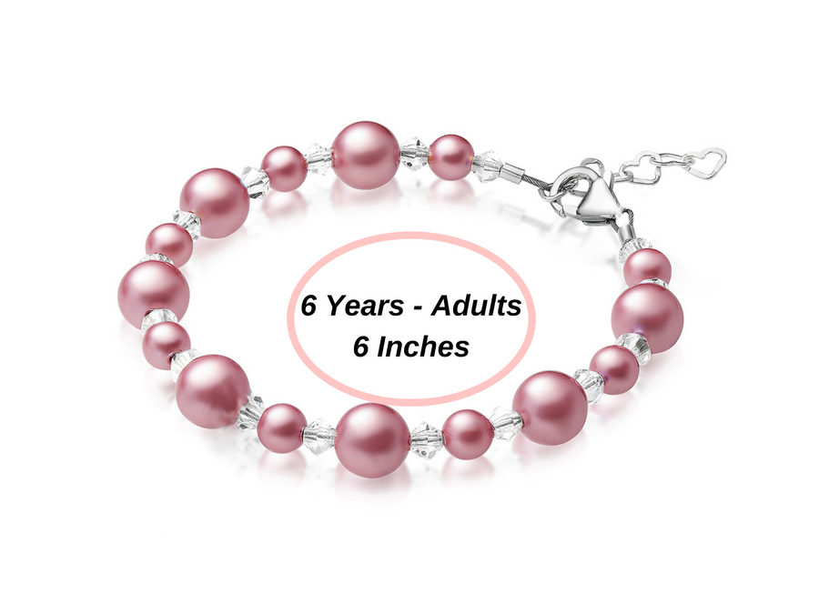 Sterling Silver Bracelet for Girls with Rose Pearls & Clear Crystals