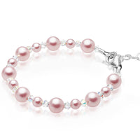 Infant Baby Girl Bracelet with Pink Pearls & Clear Crystals