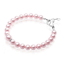 Infant Baby Girl Bracelet with Pink Pearl & Silver Daises