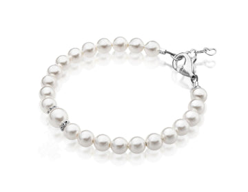 Infant Baby Girl Bracelet with White Pearl & Silver Daises