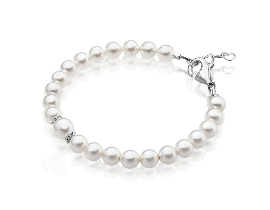 Teen Girl Bracelets with White Pearl & Silver Daises