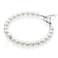 Little Girl Toddler Bracelet with White Pearl & Silver Daises
