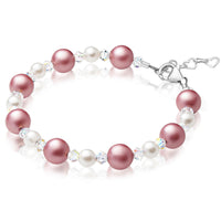 NewBorn Baby Girl Bracelet with Rose & White Pearls & Clear Crystals