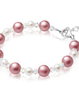 Infant Baby Girl Bracelet with Rose & White Pearls & Clear Crystals