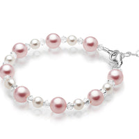 Sterling Silver Bracelet for Girls with Pink & White Pearls & Clear Crystals