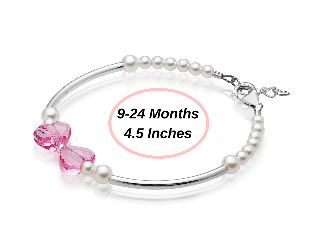 Sterling Silver Bangle Bracelet for girls with Pink Heart Crystals