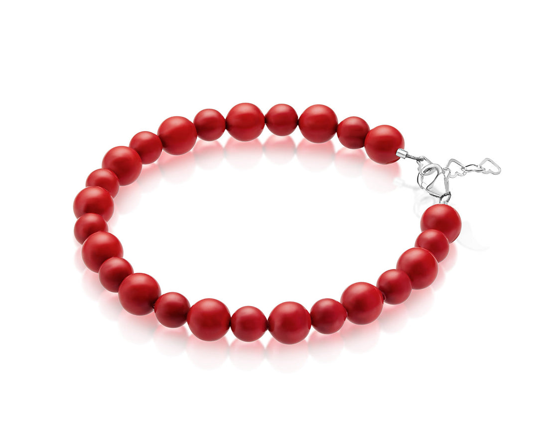 Red Pearl Beaded Bracelet for Girls- Baby/Children’s/Teens -Sterling Silver - Baby Crystals 