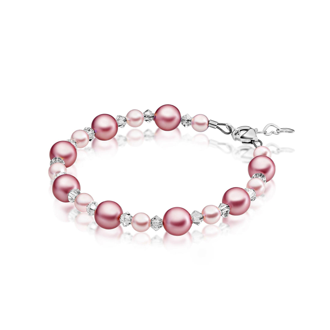 NewBorn Baby Girl Bracelet with Rose & Pink Pearls & Clear Crystals