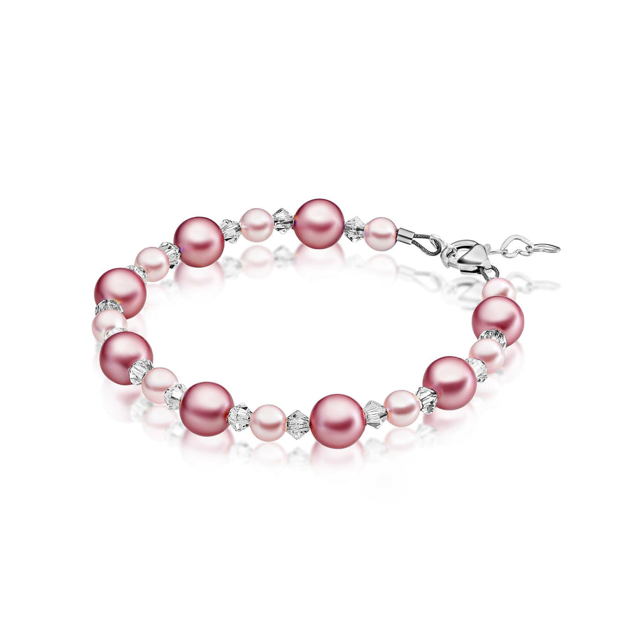 Infant Baby Girl Bracelet with Rose & Pink Pearls & Clear Crystals