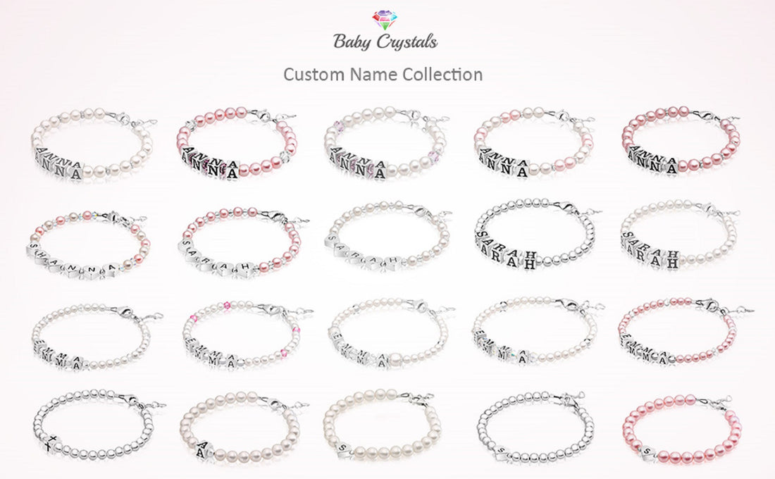 Personalized Name Bracelets for Girls Sterling Silver Alphabet Beads Block Letters, white Pearl