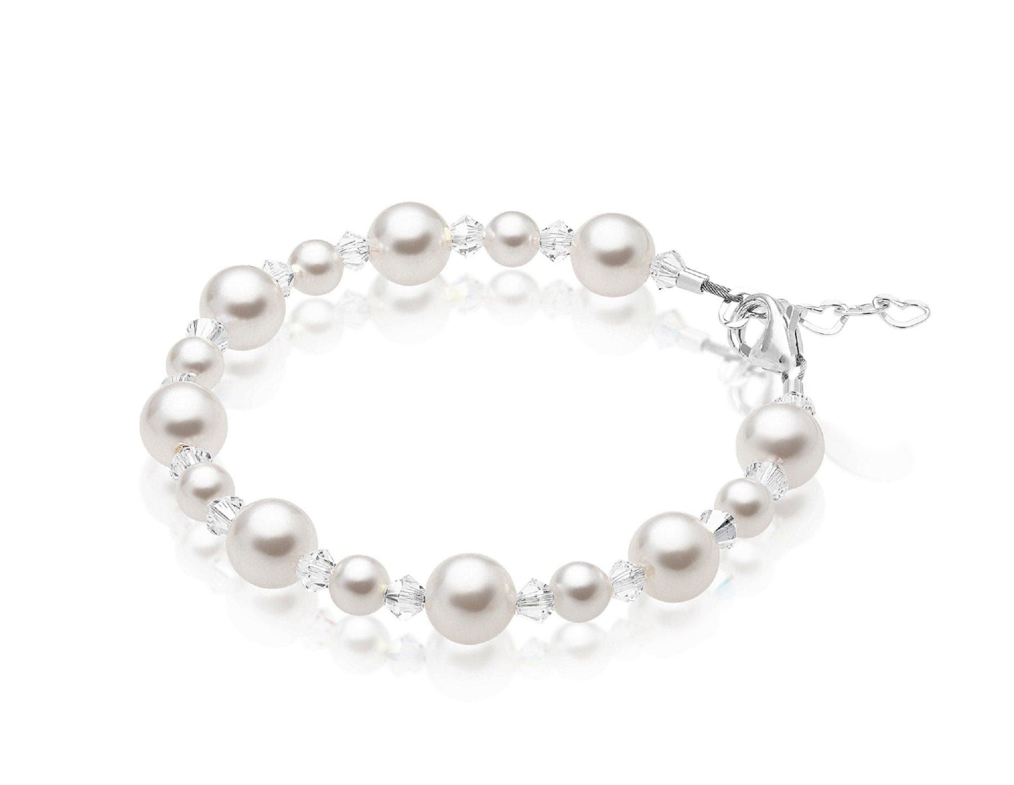 Sterling Silver Bracelet for Girls with White Pearls &amp; Clear Crystals