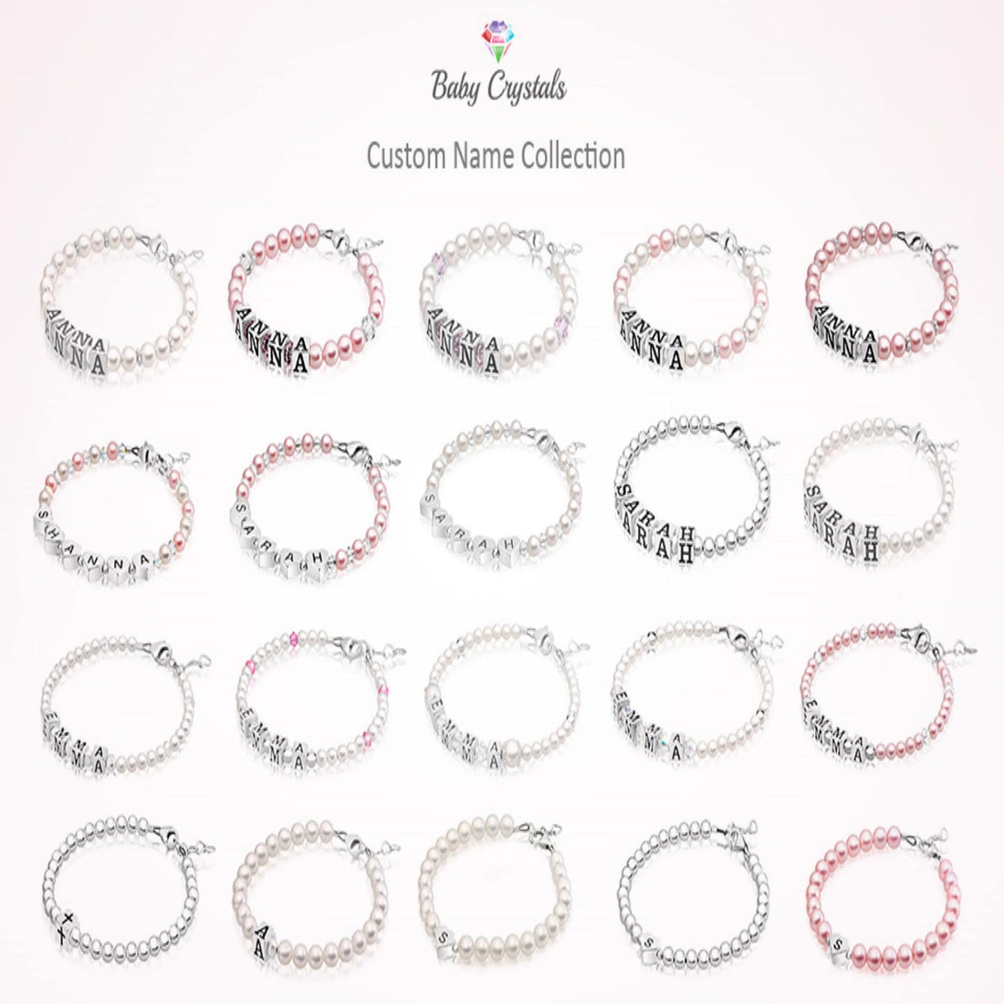 Name Bracelets for Girls Sterling Silver initial Alphabet Beads Personalized White Pearl