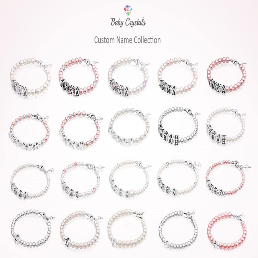 Name Bracelets for Girls Sterling Silver initial Alphabet Beads Personalized White Pearl