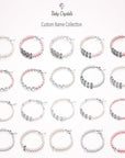 Name Bracelets for Girls Sterling Silver Alphabet Beads Block Letters, white Pearl Pink Crystals