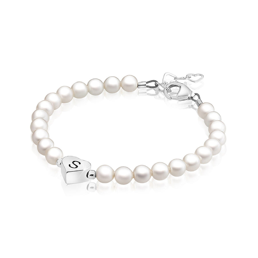 Custom White Pearl Bracelet with Sterling Silver Initial Charm