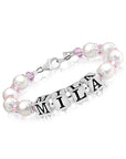Name Bracelets for Girls Sterling Silver Alphabet Beads Block Letters, white Pearl Pink Crystals