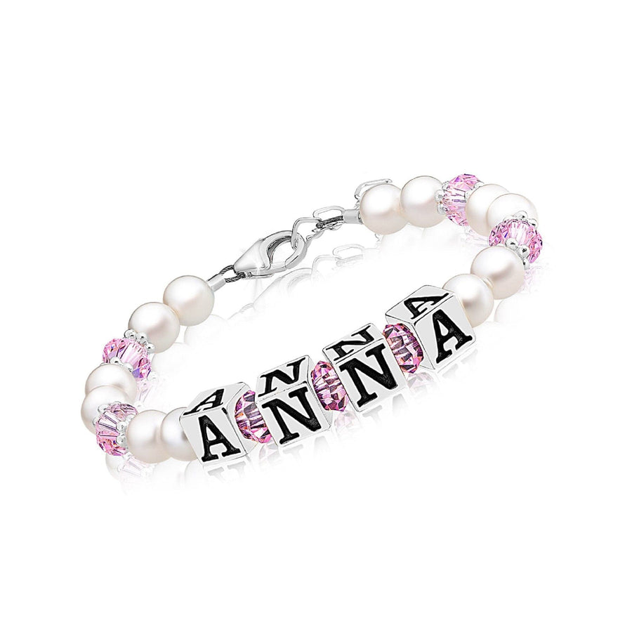 Pink and White Pearl Name Bracelet with Sterling Silver Alphabet Beads