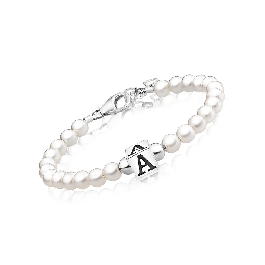 Custom Bracelets for Girls Sterling Silver initial Alphabet Letter Beads White Pearl