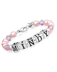 Custom Name Bracelet with Pink Peals and Pink Crystals