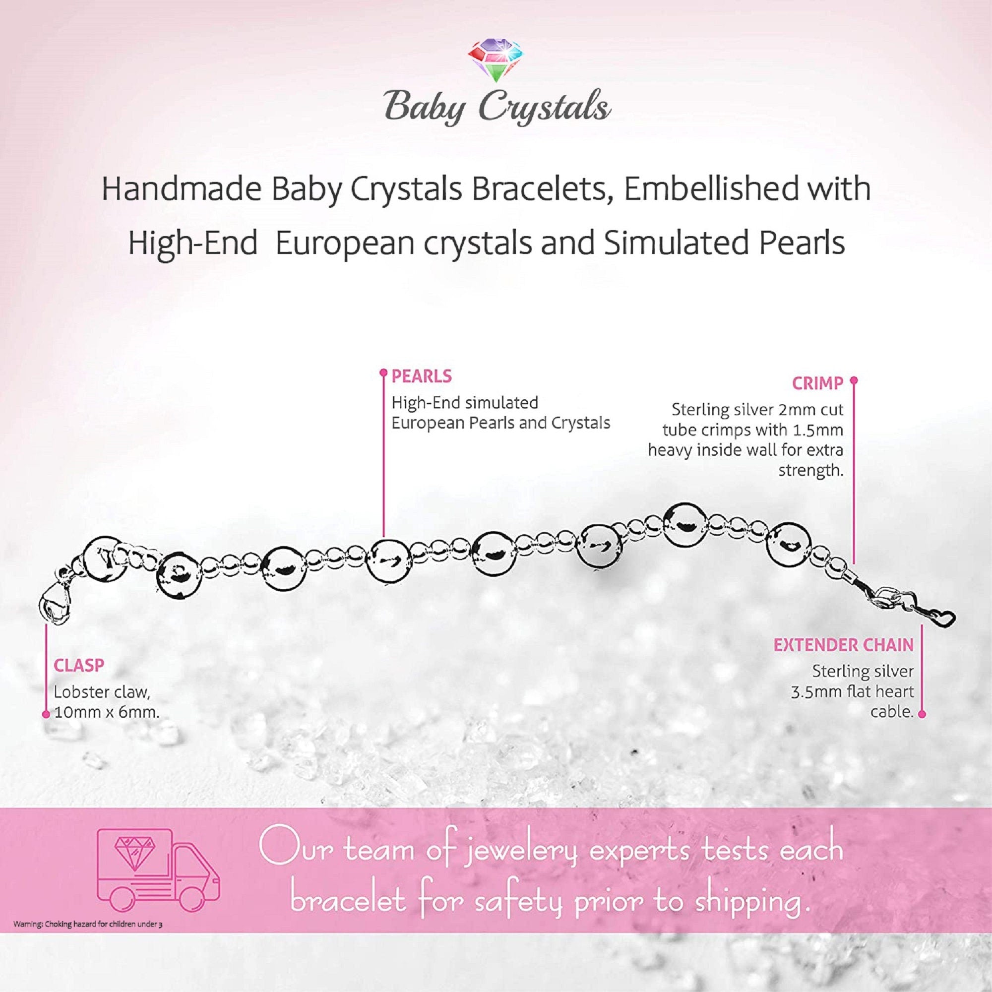 Name Bracelets for Girls Sterling Silver Alphabet Beads Block Letters, white Pearl Pink Crystals