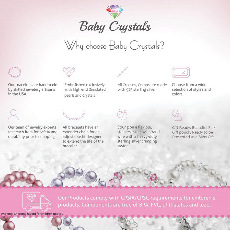 NewBorn Baby Girl Baptism & Christening Rose Pearl Sterling silver Cross Charm Bracelet