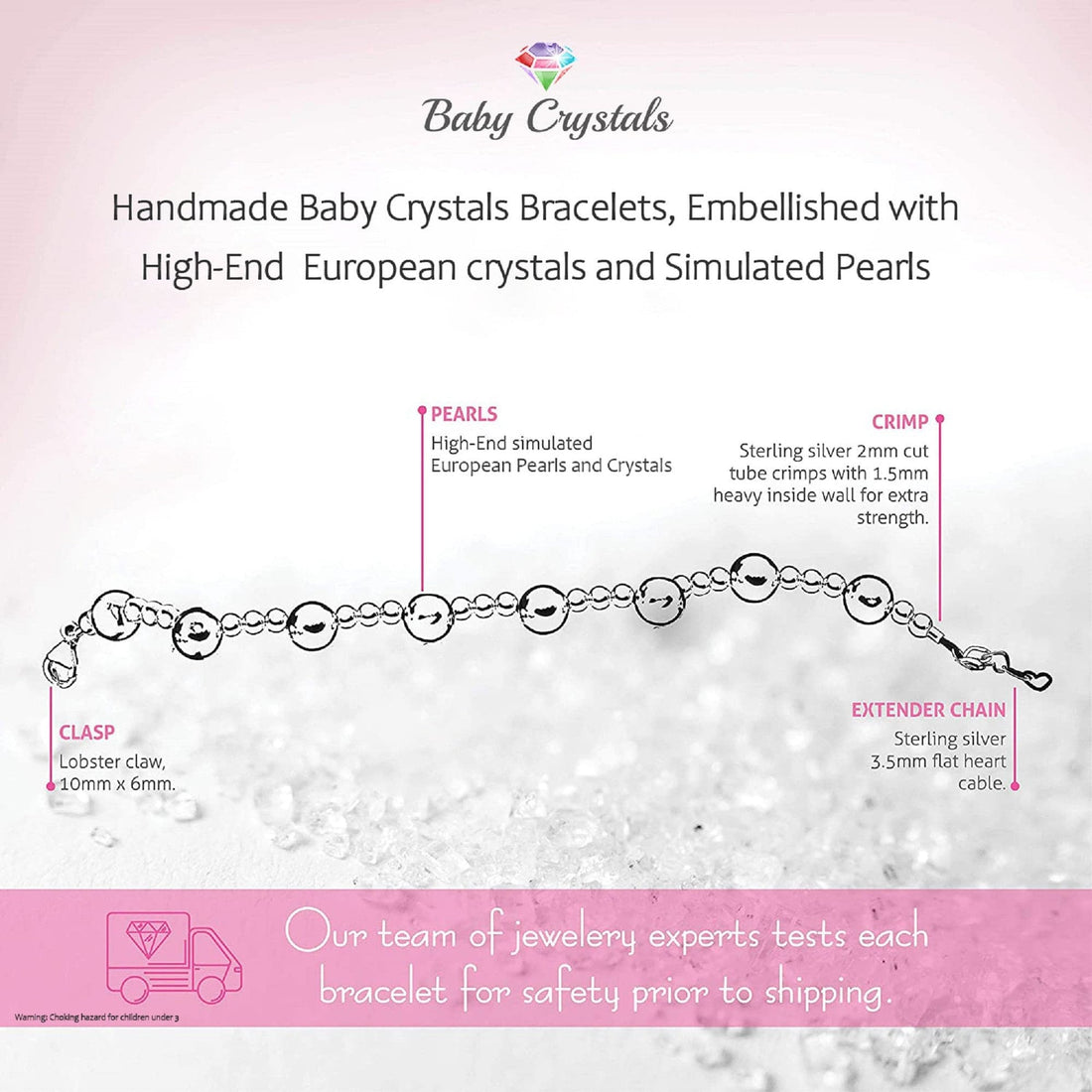 Sterling Silver Bracelet for Girls with Rose Pearls & Clear Crystals