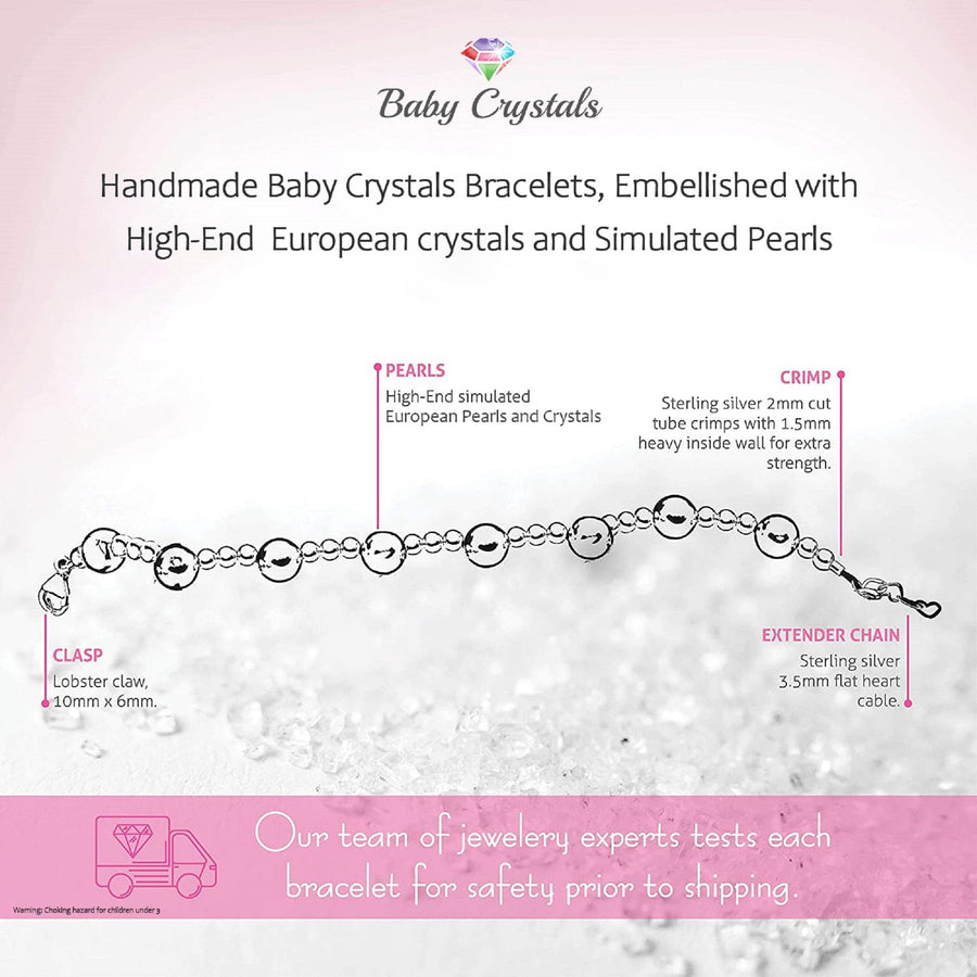 Sterling Silver Bracelet for Girls with Rose Pearls & Clear Crystals