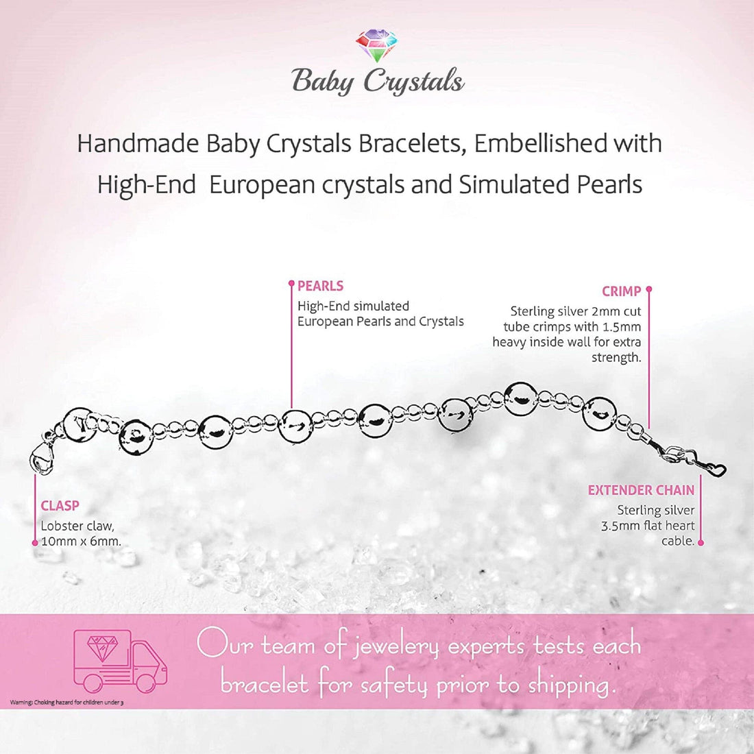 Custom Name Bracelet with Pink Peals and Pink Crystals