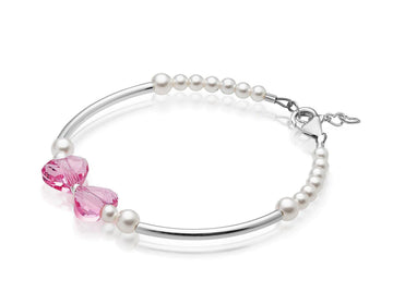 Infant Baby Girl Bangles with Pink Heart Crystals