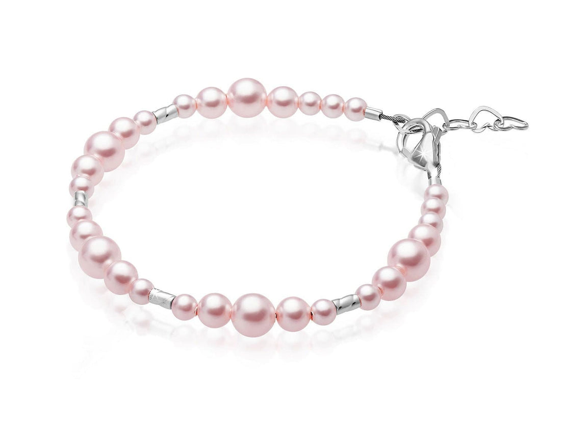 Little Girl Toddler Bracelet with Pink Pearl & Silver Crimps