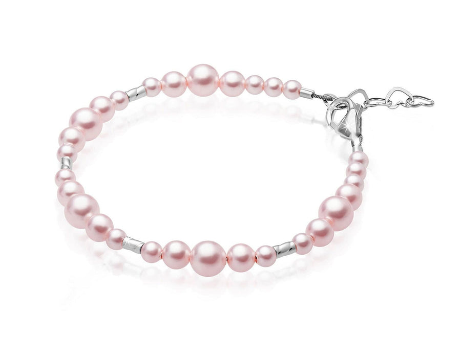NewBorn Baby Girl Bracelet with Pink Pearl & Silver Crimps