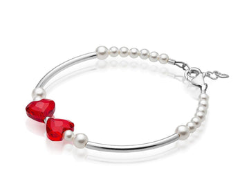 Infant Baby Girl Bangles with Red Heart Crystals